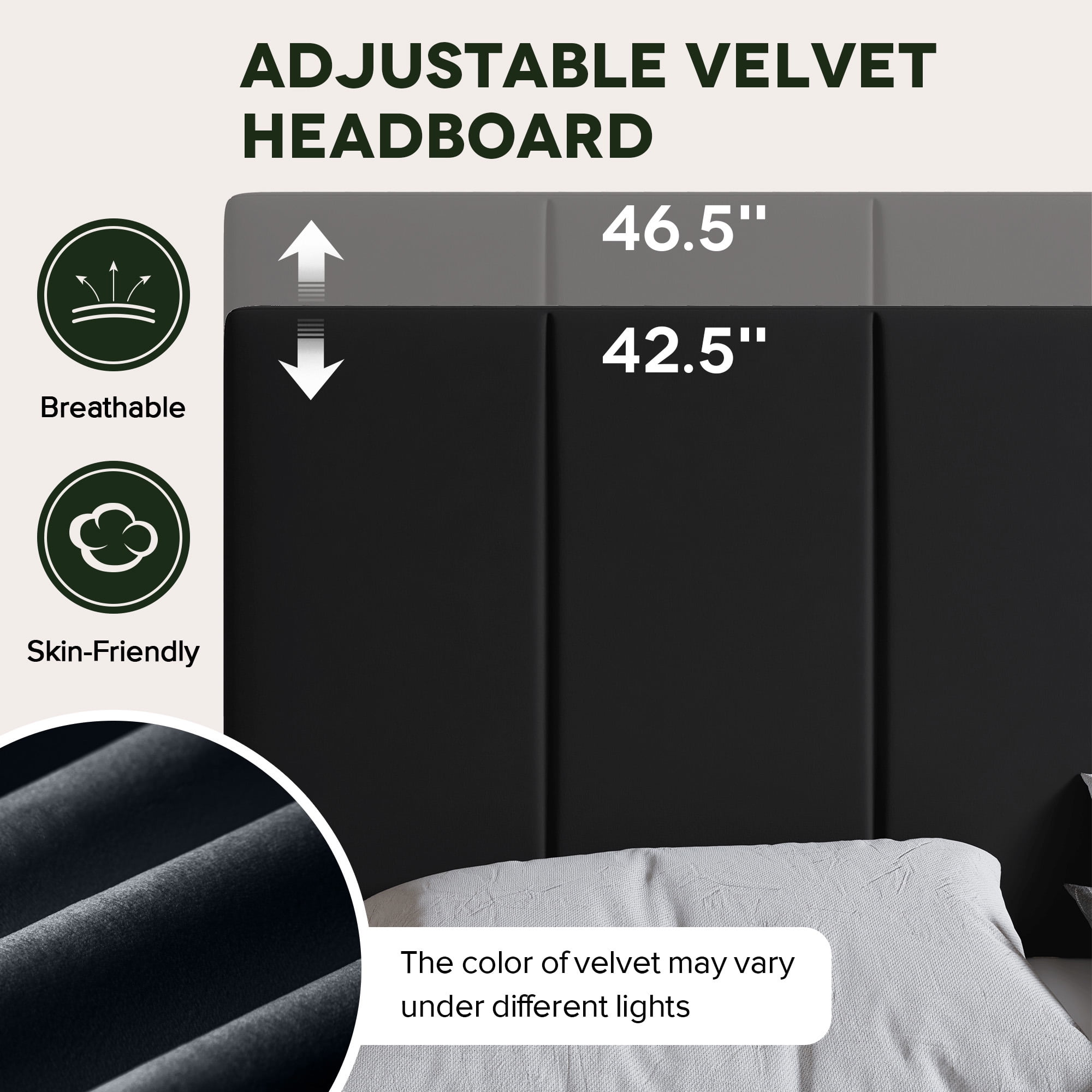 Einfach Queen Size Storage Bed Frame, Lift Up Velvet Platform Bed with Adjustable Upholstered Headboard, No Box Spring Needed, Black