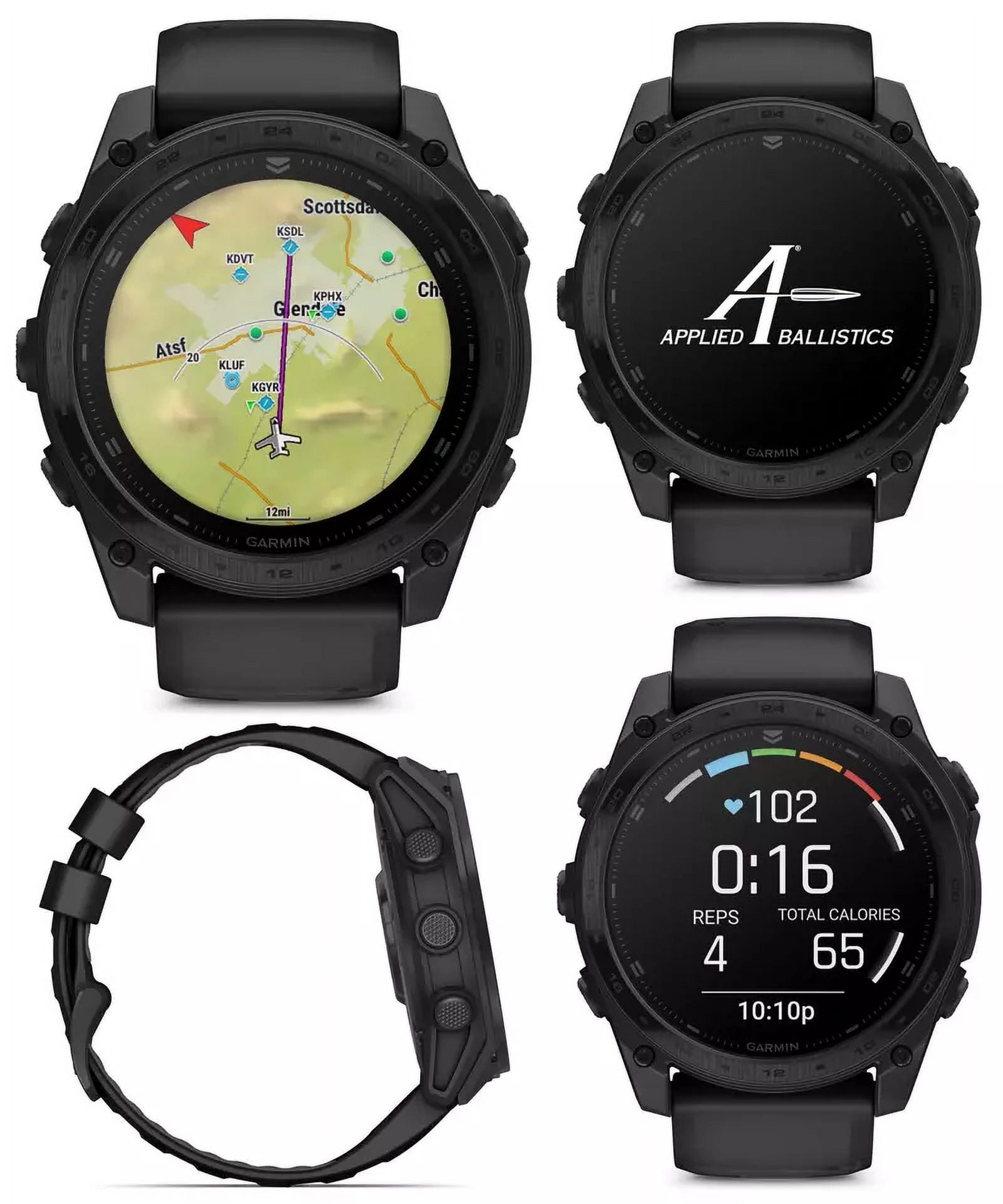 Garmin tactix 8 51mm AMOLED Sapphire Edition Smartwatch with Applied Ballistics Ultralight Solver and Built-In Flashlight (Black)