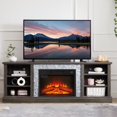 thumbnail image 2 of PAPROOS Fireplace TV Stand up to 75" TV, Modern TV Console Media Console with 23" Fireplace for Living Room, Faux Stacked Stone TV Cabinet Entertainment Center with Storage Shelves, Gray, 2 of 9