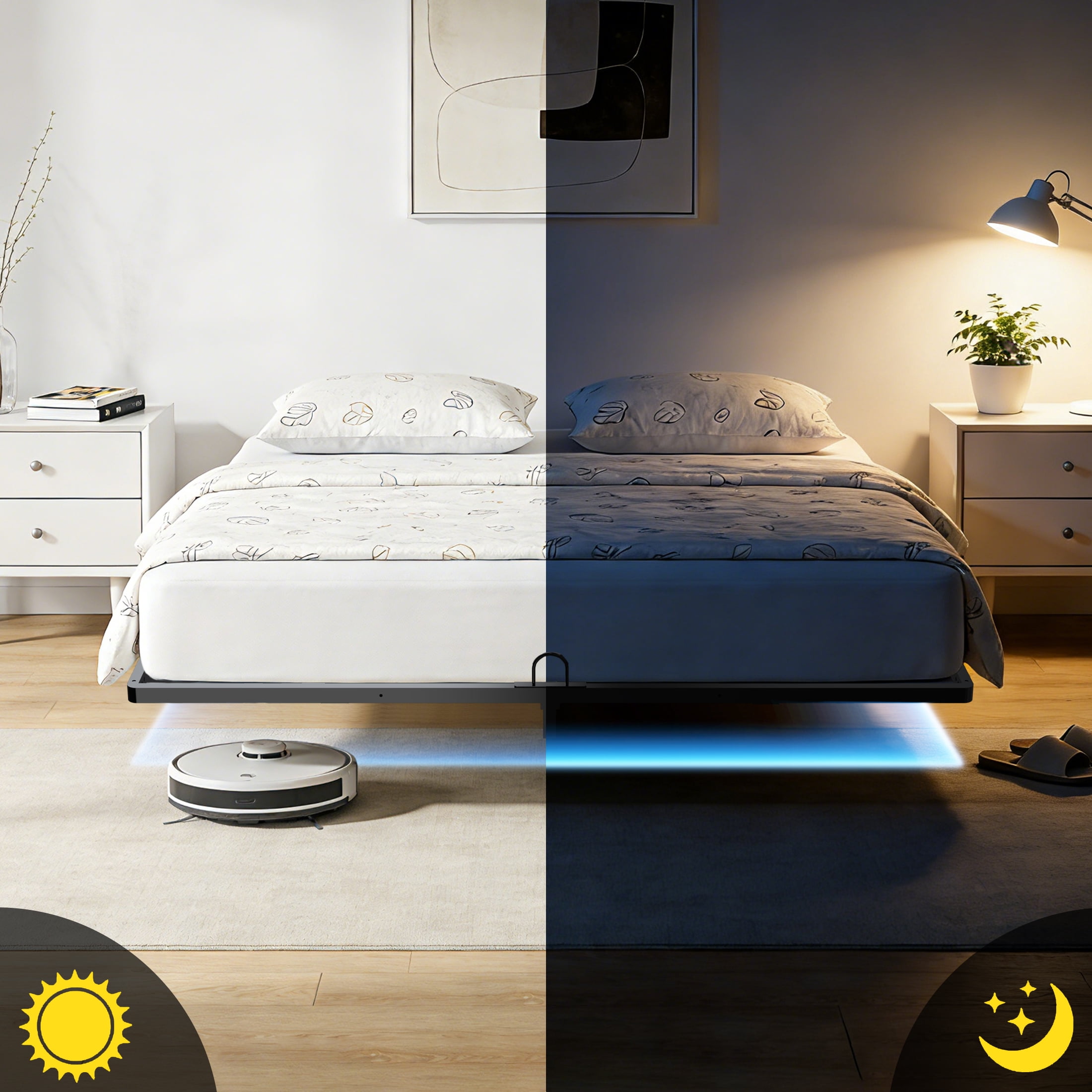 Awesofurni Full Size Floating Bed Frame with Smart LED Lights, Heavy Duty Modern Metal Platform Bed Frame, Easy Assembly, No Box Spring Needed,Noise-Free