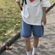 thumbnail image 1 of Rimocy - Pantalones cortos vaqueros de cintura alta estilo preppy para mujer, estilo coreano, holgados, rectos, de pierna ancha, de verano, 1 of 6