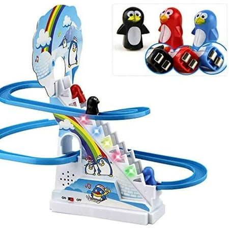 

Zhang Penguin Slide Electric Rail Car With Music Puzzle Cute Tiny Penguin Climbing Stairs Roller Coaster Toy Durable