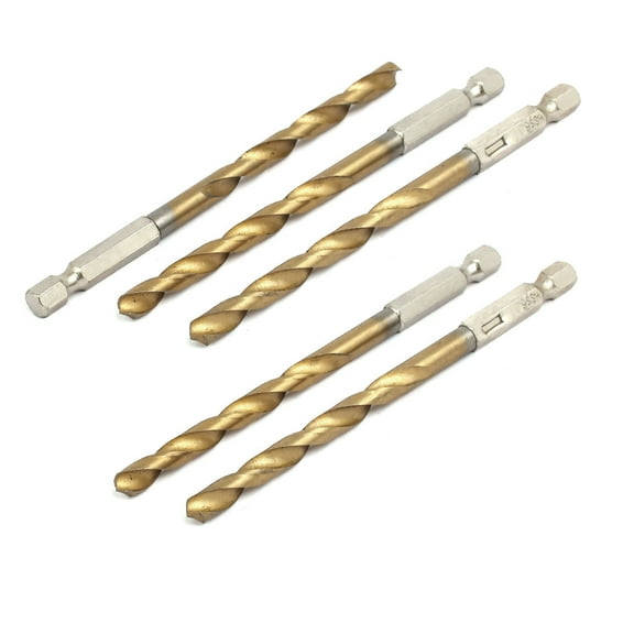 6mm Drilling Dia 2 Flutes HSS 1/4-inch Hex Shank Twist Drill Bit 5pcs
