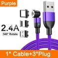 thumbnail image 1 of Magnetic Cable 3M 540 Rotate Magnet Charger Micro USB Type C Cable Mobile Phone Wire Cord For iPhone Samsung Xiaomi Redmi Purple with 3Tips 3m, 1 of 6