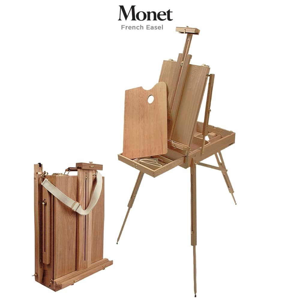 Monet French Easel for Painting - Art Stand with Pull Out Sketch Drawer, Wooden Palette & Linen Straps, Beechwood Tabletop, Holds 32" Canvases, No Assembly, Weighs 14 lbs