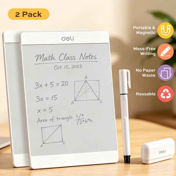 Deli Magnetic Whiteboard 5 x 7 Inch,2 Pack Reusable Dry Erase Board with Stylus and Eraser, Ink-Free Memo Board
