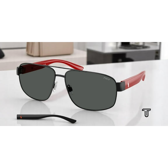 POLO PH3156 926787 Semi Shiny Black Dark Grey 62 mm Men's Sunglasses