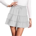 thumbnail image 2 of Women's Casual Solid Color Elastic Waist Skirt with Loose Pleated Ruffle Hem, 2 of 6