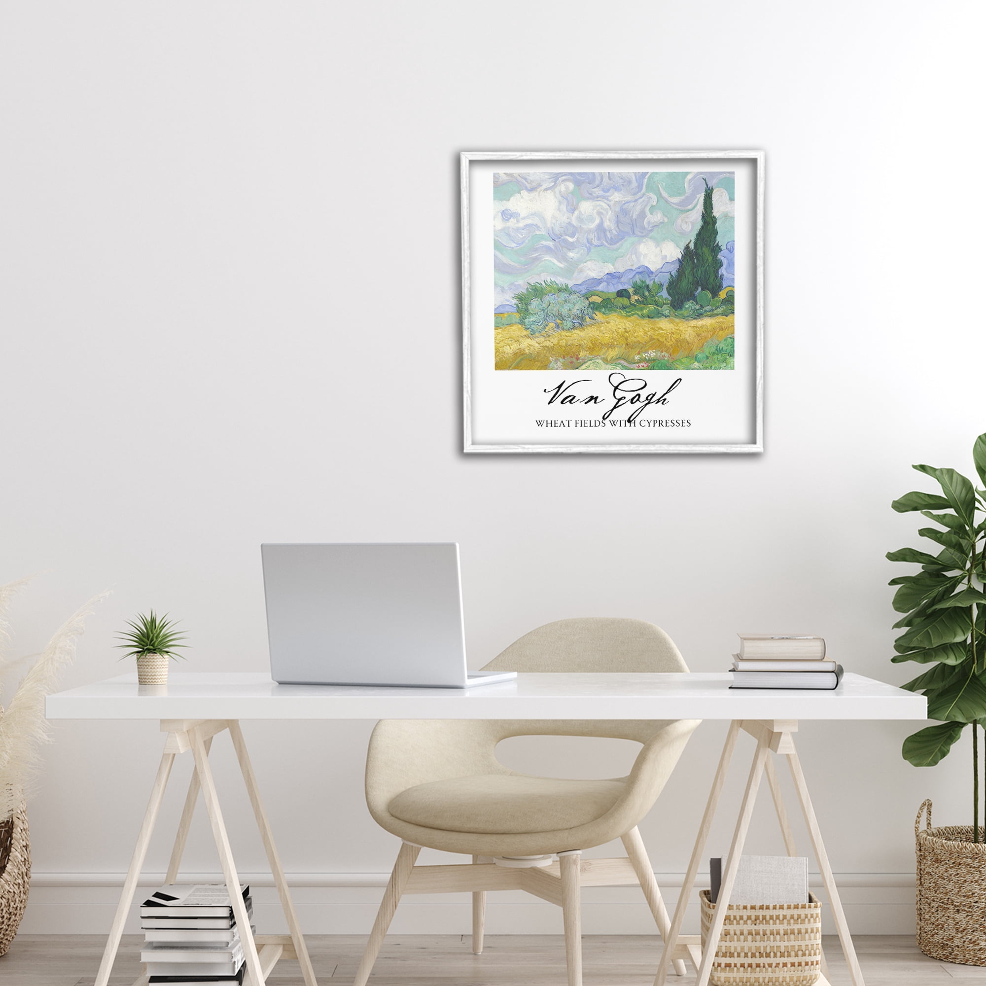 Stupell Industries Van Gogh Wheat Field with Cypresses White Framed Giclee Art, design by Vintage Hustle