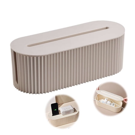Multi-Color Retro Ribbed PP Cable Management Box, Desk Nightstand Cord Organizer With Device Stand Slot For Home Office Workspace