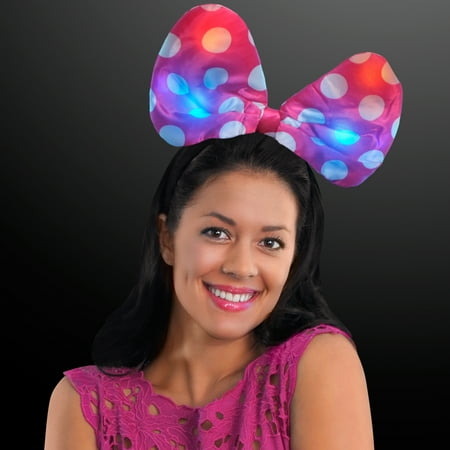 Polka Dot Nylon Headband - FlashingBlinkyLights Light Up Pink Polka Dot Soft Bow Headband