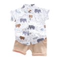 thumbnail image 5 of Mercatoo Summer Toddler Boy Active Clothing Set 2PC Cute Elephant Animal Print Short Sleeve Lapel Down Pockets Shorts Outfit, 5 of 9