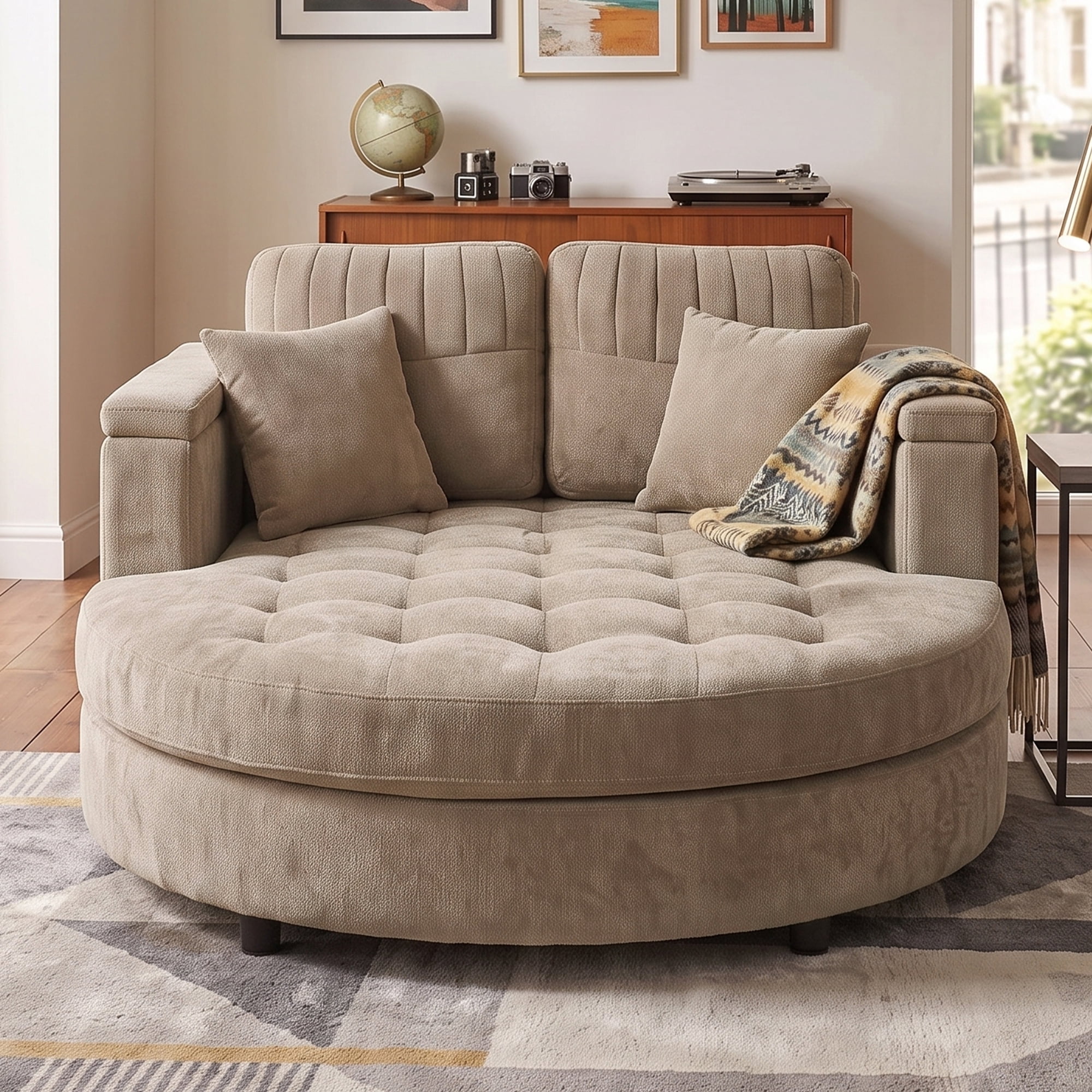 Euroco 66.9" Oversized Chaise Lounge Chair Indoor,Cloud Plush Chenille Floor Sofa Bed with Deep Seat,Storage Arms & Removable Pillows,Modern Upholstered Sofa Couch for Living Room,Brown