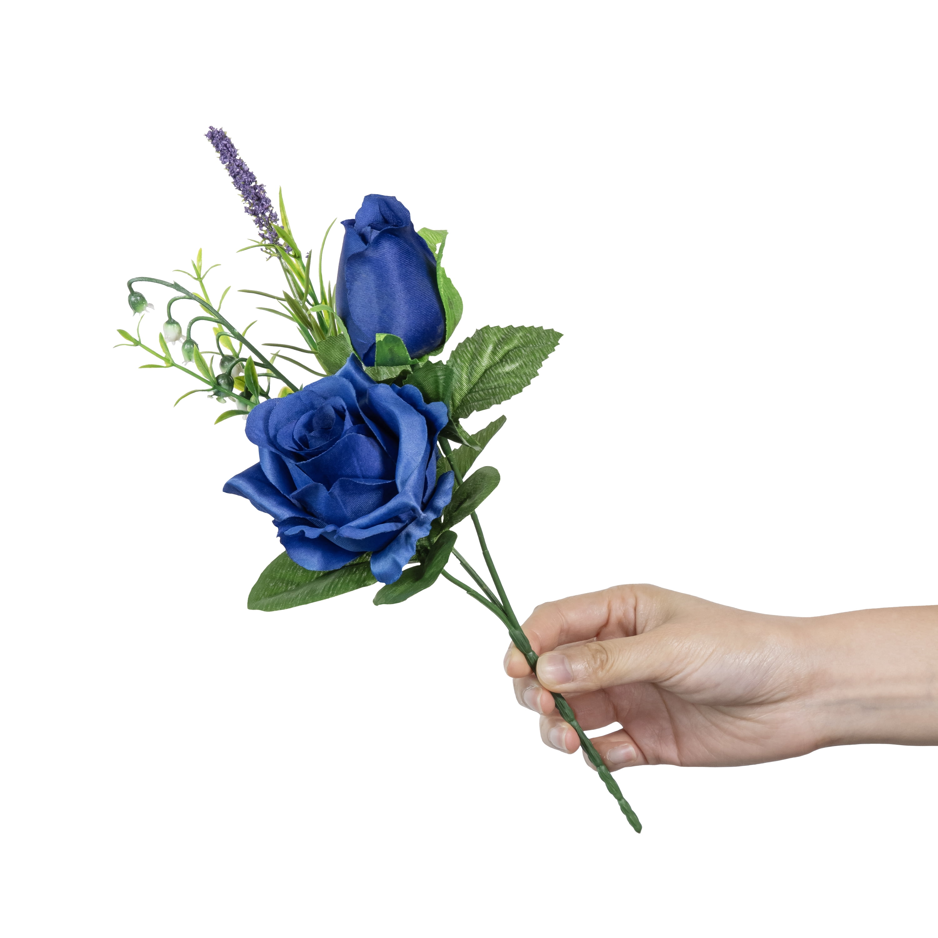 12-inch Artificial Silk Blue Roses Mixed Flower Pick, for Indoor Use, by Mainstays
