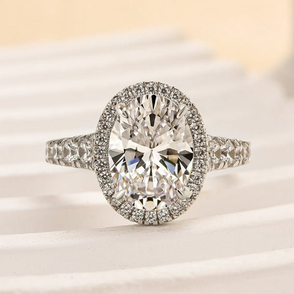 Veda Jewel 14K White Gold Plated 2.1 Ct Oval Cut Diamond Ring - Solitaire with Accents - Simple Halo Design for Women - Ideal for Proposals and Lasting Memories - Celebrate Your Unique Love Story