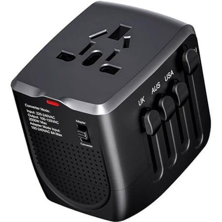 International Travel Adapter Voltage Converter Steps Down 220V to 110V for Cell Phones, Laptops, and Curling Irons, US to UK, Europe, Australia, and More Than 200 Countries