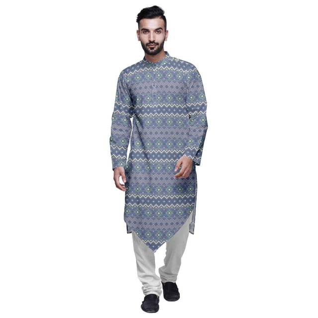 Atasi Kurta pour Homme en Coton Flex Imprimé Col Chinois Kurta Long pour Homme Chemise