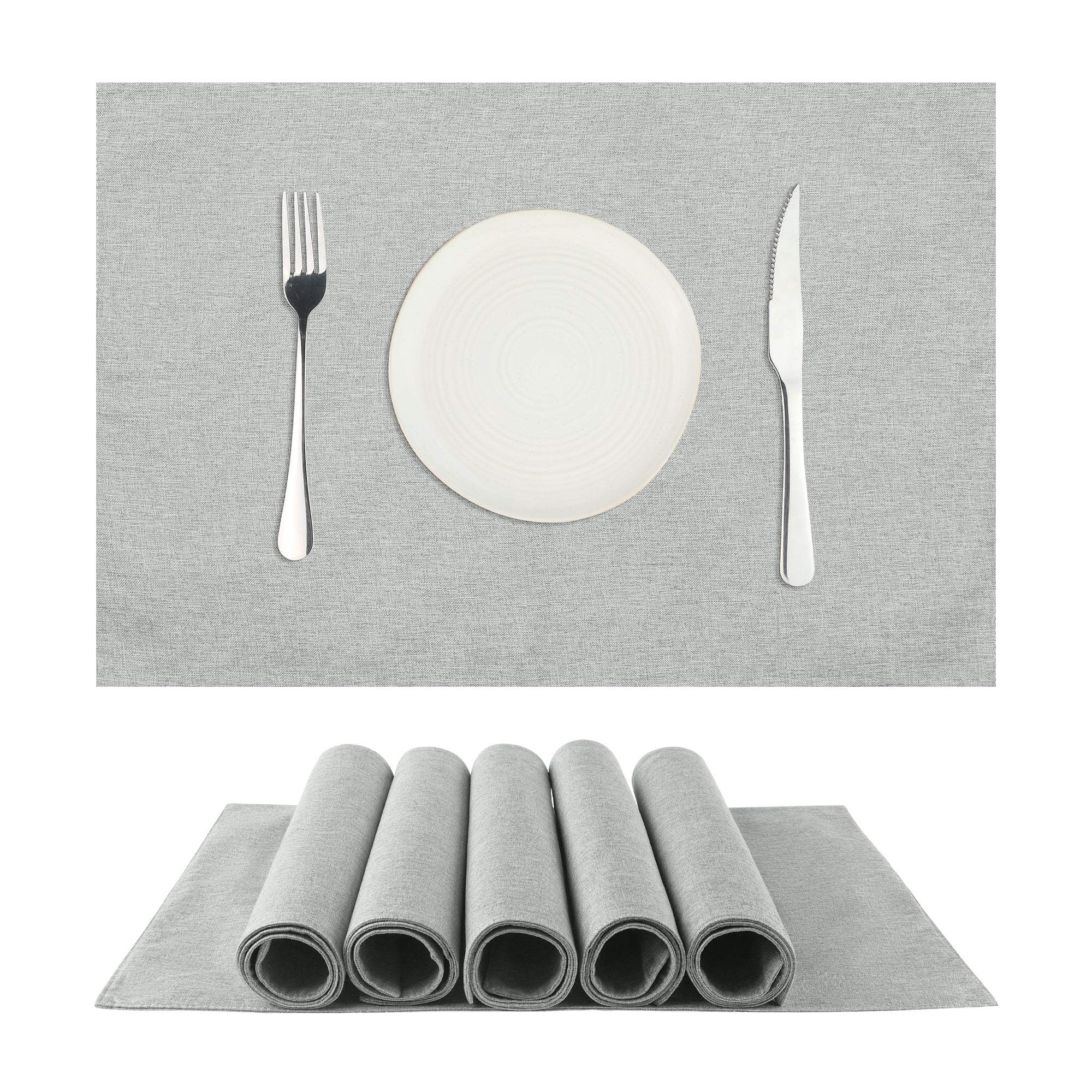 Unique Bargains Placemats Set of 6 Heat Resistant Place Imitation Linen Place Table Mats Light Grey