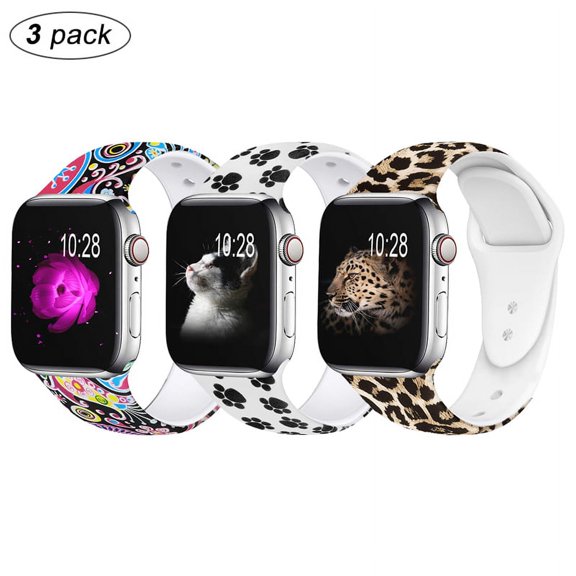Amerteer 3 Pack Compatible for Apple Watch Band 38mm/40mm 42mm/44mm Sport Band for Women&Men. Pattern Printed Strap Compatible for iWatch Series 5/4/3/2/1