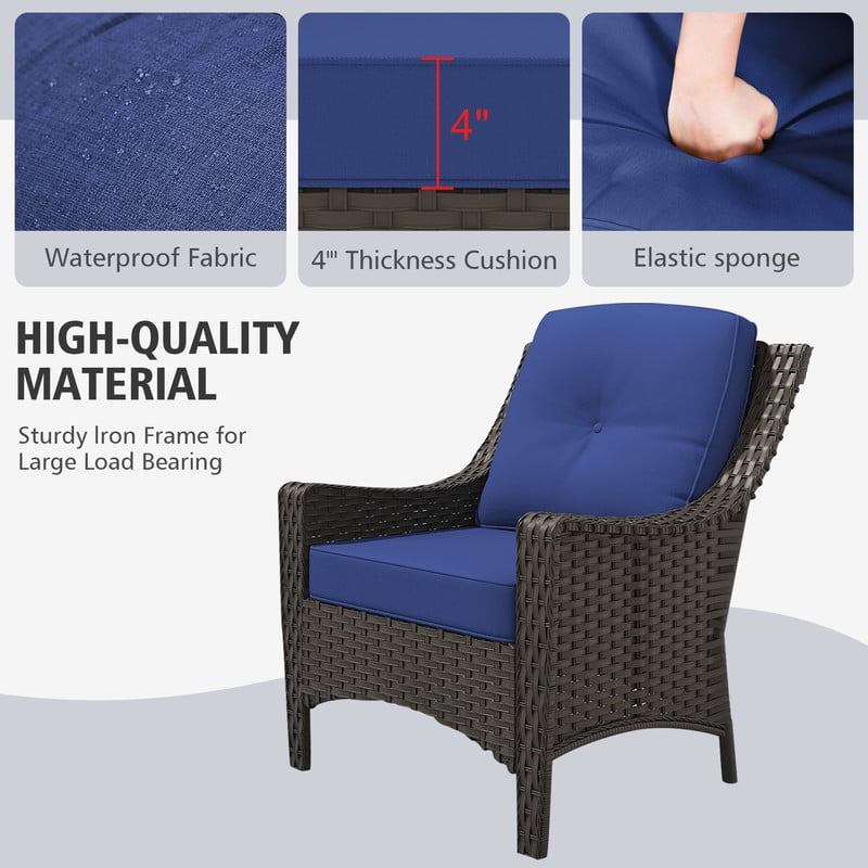 GAZEBETER 2-Pack Patio Chairs,PE Rattan Chairs with Thick Cushions,All-Weather Waterproof Outdoor Furniture Single Chairs for Porch,Poolside or Backyard (Blue)