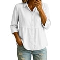 thumbnail image 2 of Feancey Womens Peplum Button Down Shirt Cotton Linen 3/4 Sleeve Collared Shirts Loose Fit Casual Babydoll Tops 2026 Fall Fashion White XXL, 2 of 7