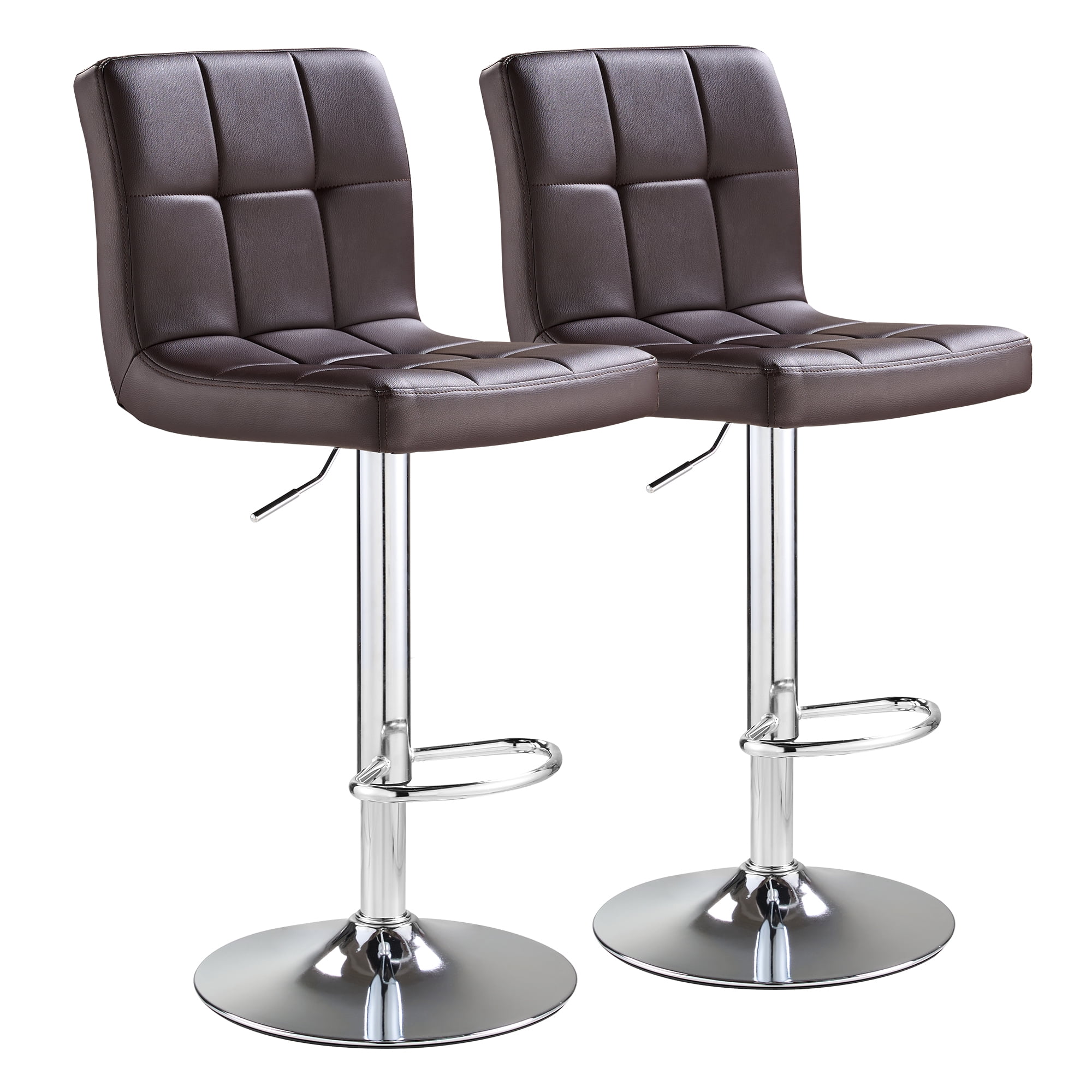 SAETSFEG Bar Stools Set of 2, Thickened Seat Cushion Adjustable Swivel Bar Stool with Backrest, Counter Height PU Leather Bar Chairs for Kitchen Island, Dining Room, Darkbrown