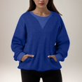 thumbnail image 2 of Oversized Sweatshirt for Womens Patchwork Solid Color Sweatshirts No Hood Long Sleeve Pullover Tops with Pocket, 2 of 6