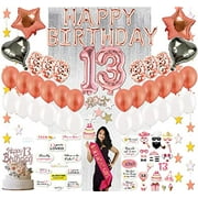 SPSS INNOVATIVE Girl 13th Birthday Decorations 153 Pcs with Sash, Cake Topper, Banner, Confetti, Props, Backdrop, Balloons, Rose Gold, her gift, finally teen, 13 yrs age girl, No# 1 Kit