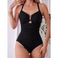 thumbnail image 4 of Traje de Baño de una Pieza para Mujer, con Control de Abdomen, Fruncido, con Recortes y Aros en U Negro S, 4 of 7