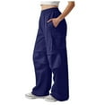 thumbnail image 3 of Mepaouo Women High Waisted Cargo Pants Wide Leg Casual Pants 4 Pockets Combat Military Trousers(Blue,S), 3 of 9