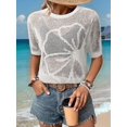 thumbnail image 5 of Women's Summer Short Sleeve Crochet Tops Hollow Out Floral Sweaters Beach Vacation Cruise Outfits White XL, 5 of 9