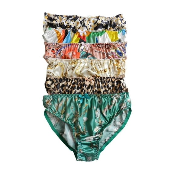 Yavorrs 6PCS Women 100% Silk Panties Bikini Flower Briefs