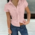 thumbnail image 5 of Zunfeo Pleated Blouse for Women Casual Button Down Shirts Short Sleeve Dressy Tops Pink L, 5 of 5