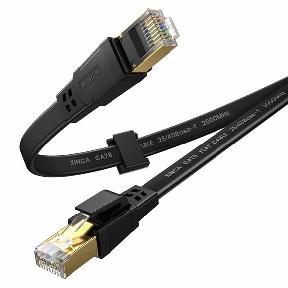 Cat 8 Ethernet Cable 50FT, High Speed Flat Network Cable Shielded with Gold Plated RJ45 Connector, 26AWG Lastest 40Gbps 2000Mhz SFTP Patch Cord for R
