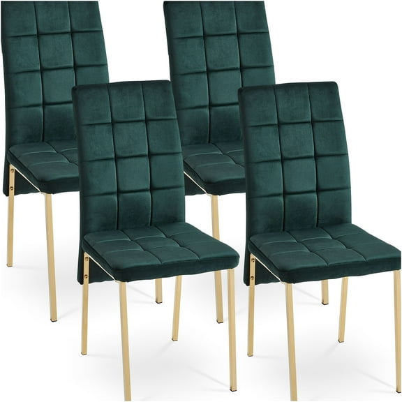 JERFIT Modern Green Velvet Dining Chairs Set of 4, Upholstered High Back Accent Chairs with Gold Metal Legs for Kitchen Dining Room