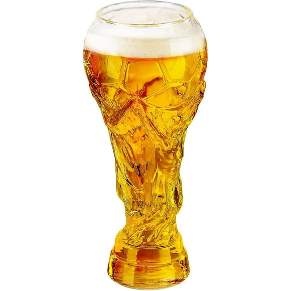 World Cup Beer Glass Football Trophy Shape Beer Glasses, 450 ml Creative Football Mugs, Funny Beer Glasses Soccer Ball Beer Glasses for Men Father Husband(Transparent)