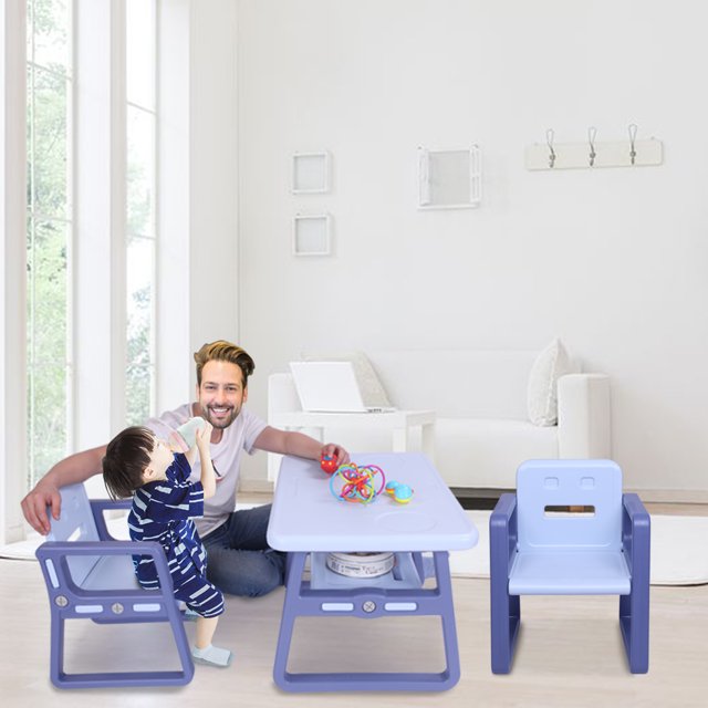Topcobe Kids Desk Set with 2 Chairs & 1 Tables Set, Blue