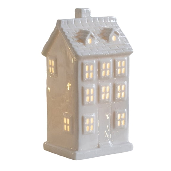Tizuqe Nordics Ceramics Christmas Miniature Snow House LED Lighted Christmas House Desktop Glowing Ornament Statue Figurine
