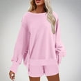 thumbnail image 5 of Womens Oversized Sweatshirt Shorts Sets 2 Piece Outfit Lounge Sweat Shorts Set with Pockets Split Cuffs Sweatsuits (2XL, Pink), 5 of 7