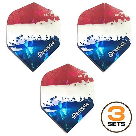 Designa USA American Flag Red White & Blue Patriot, Holographic Strong Standard Dart Flights (3 Sets - 9 Flights)
