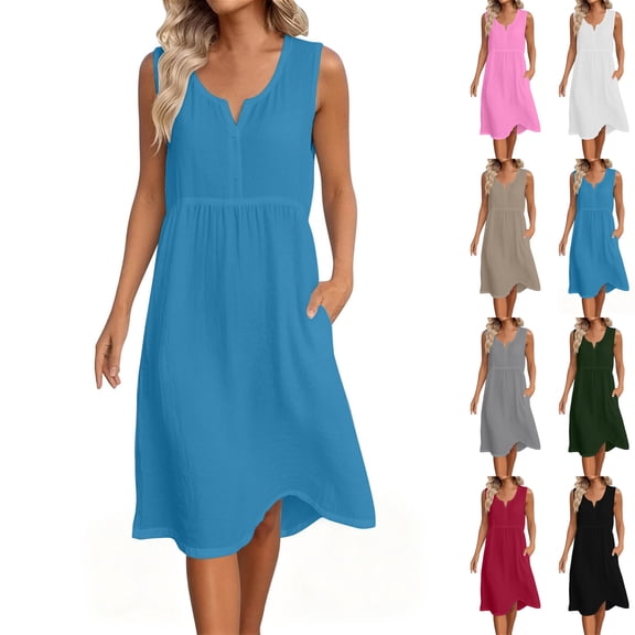 SROBPTY Summer Dresses for Women Solid Sleeveless