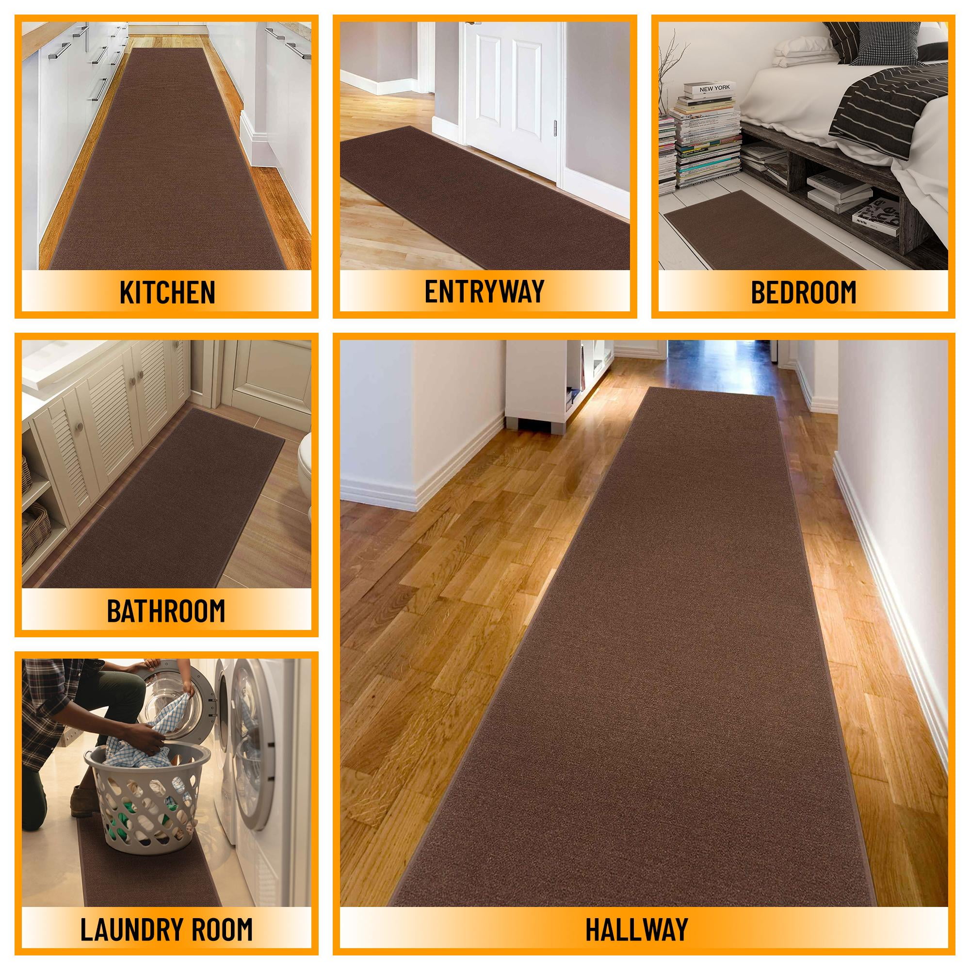 Ottomanson Solid Hallway Runner Rug 2'7" x 9'10" - Non Slip Low Pile Carpet, Brown
