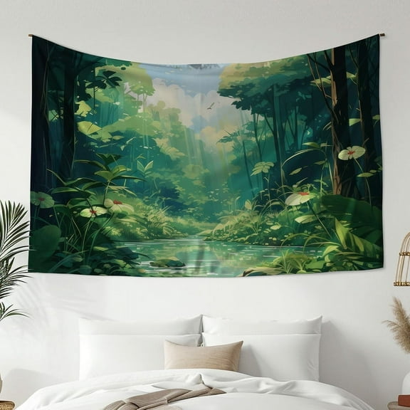 Modern Style Tapestry, Green Forest Tapestry, Bedroom Living Room Dormitory Decoration, Home Decoration
