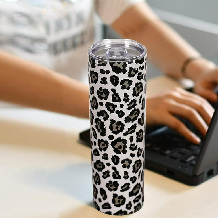 Black Leopard Tumbler, Leopard Print Skinny Tumbler with Lid and