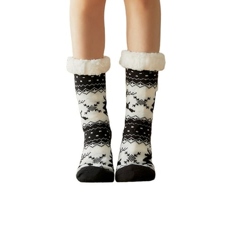 

Amuver Christmas Slipper Socks Winter Cartoon Print Fuzzy Mid-Calf Socks