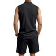 thumbnail image 4 of QSAWXQZ Men's Linen 2PC Lounge Set Stand Collar V Neck Sleeveless Loose Top Elastic Waist Shorts with Pocket Beach Outfit Casual for Summer M, 4 of 9