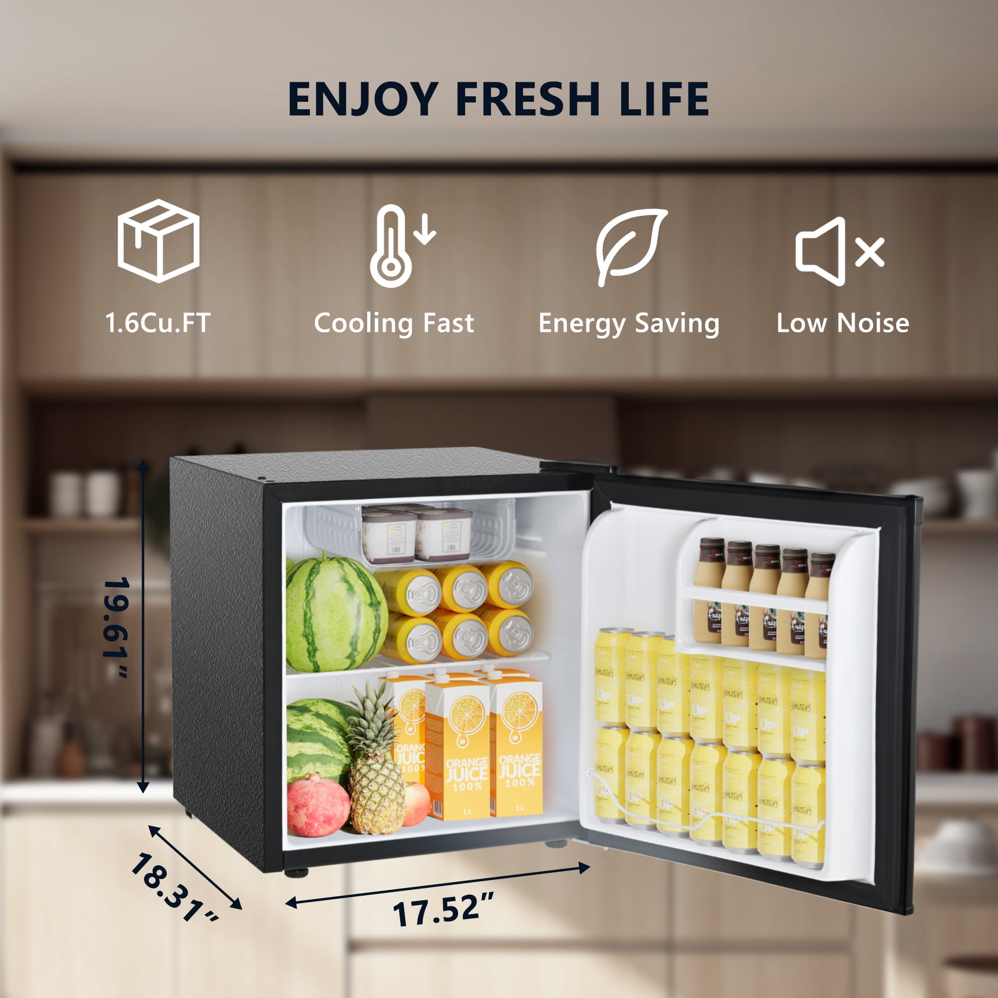 Simzlife 1.6 Cu.ft Mini Fridge with Freezer, Single Door Compact Designed Mini Refrigerator, Black