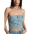 thumbnail image 3 of Coduop Women Denim Corset Top Strapless Tube Tops Jean Crop Top Slim Fit Bustier Tube Tops, 3 of 8