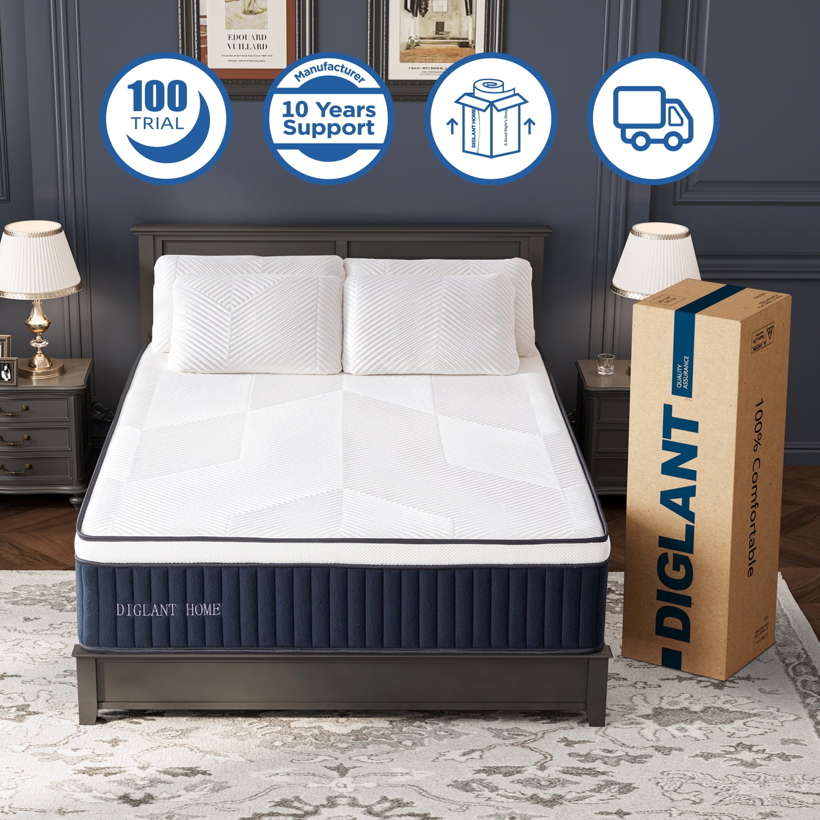 DIGLANT 14Inch Full Hybrid Soft Medium Plush Memory Foam Mattress, Full Size Mattress with 7-Zone Pocket Springs, Mattress in a Box for Pressure Relief, CertiPUR-US Certified