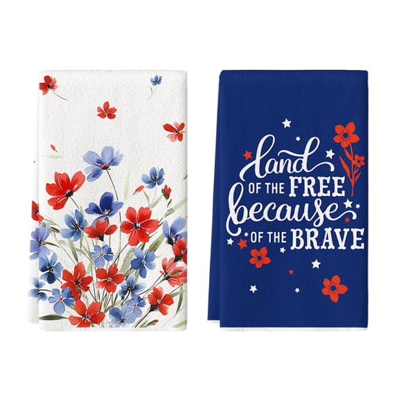 Sm:)e Floral Fourth of July Kitchen Dish Towels 18x26 Inch Set of 2 Patriotic Memorial Day Decoration